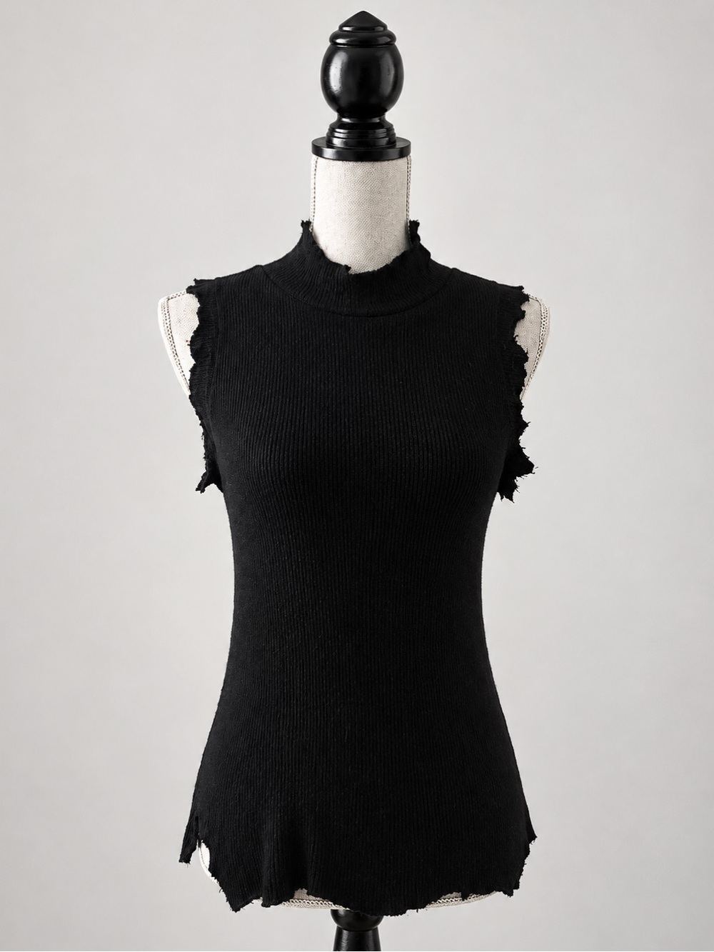 LNA black mock-neck distressed hem ribbed sleeveless sweater medium like new